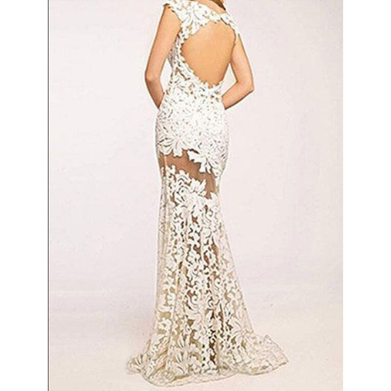 Bohemian Chic Wedding Dress Sexy Lace Cutout Sleeveless Formal Dress