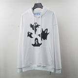 Autumn And Winter Off Ghost Print Pattern Casual Cotton Long Sleeve Hooded Sweater