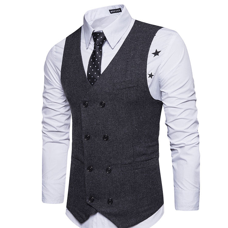 Tuxedo Vests Men Suit Vest Men's Autumn and Winter Double Breasted Waistcoat Men's Suit British Waistcoat