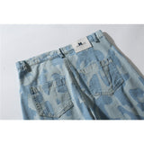 Mens Jean Shorts Animal Printed Washed Denim Shorts Men's Street Fashion Loose Straight Shorts Summer Bermuda Shorts