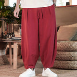 Men Casual Pants plus Size Loose Trousers Summer Cotton Linen Pants Loose plus Size Straight Bloomers Casual Wide-Leg Trousers