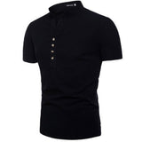 Men's Summer Solid Color Stand Collar Short Sleeve Shirt Fashion Trend Leisure Pullover Cotton Linen Shirt Men Shirt