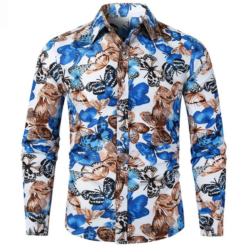 Men's Long Sleeve plus Size Floral Shirt Fashion Trend Casual Printed Shirt Men Shirt