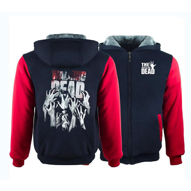 The Walking Dead Clothes Fleece-Lined Thickened Zipper Coat Student Hooded Sweater Winter Sweatshirt Warm Jacket