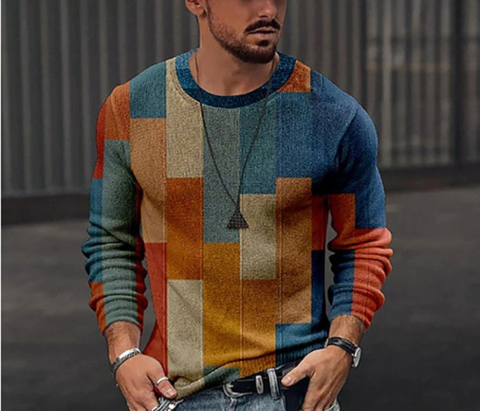 3D T Shirt Black and White Striped Printed round Neck Long Sleeve