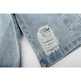 Mens Jean Shorts Washed Make Old Ripped Denim Shorts Men's High Street Fashion Brand Workwear Fifth Pants Street Fashion Loose Middle Pants