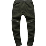 Men's Pleated Slim Fit Biker Jeans Zipper Skinny Pants Trendy Men's Sweatpants Motorcycle Casual Pants