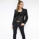 Studded Jackets Pu Washed Leather Waist Slim Rivet Gothic Black Leather Jacket Coat Women
