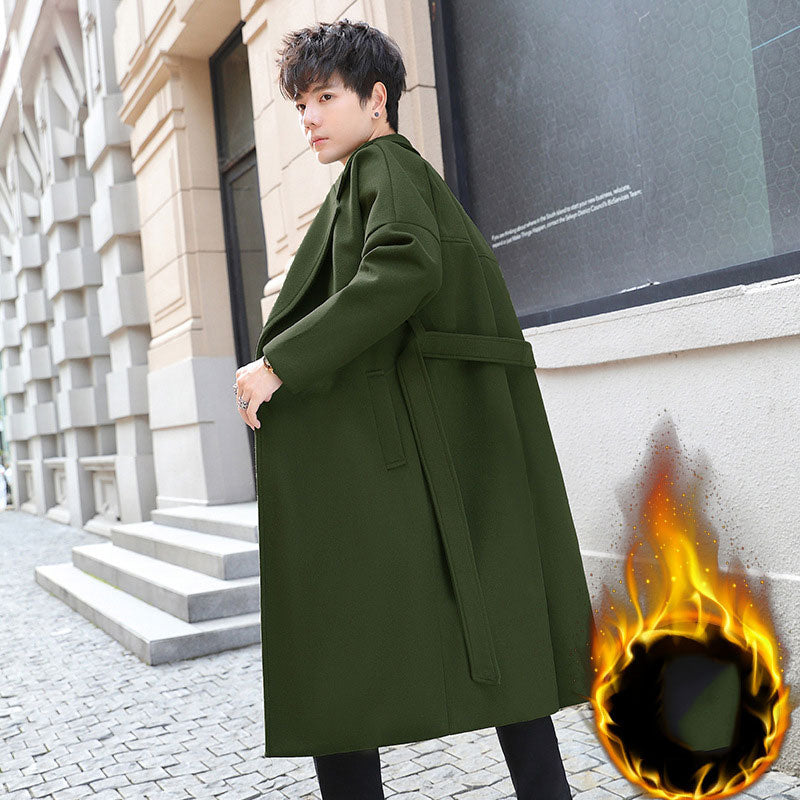 Men's Coat Long below the Knee Loose Shoulder Trendy Men's Duster Winter Padded Woolen Coat Men Spring Trench Coat