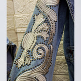 Studded Denim Jacket Rivet Rhinestone Embroidery Denim Jacket