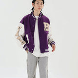 Varsity Baseball Jacket for Men Autumn and Winter Leisure Stand Collar MidLength Solid Color Loose Men's Clothing