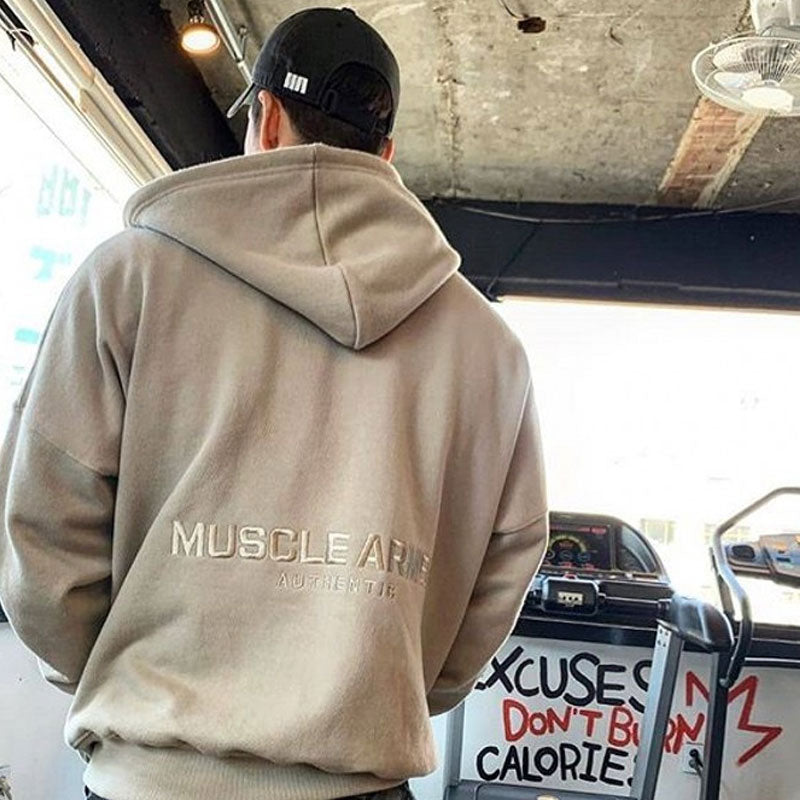 Men's Sports Hoodie Men Sweatshirts Fitness Male's Hoodies Winter Muscle Workout Coat Thick Fleece Embroidered Zipper Hooded Sweater Outdoor Keep Warm Training Wear
