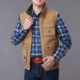 Men's Vest Casual Sleeveless Jacket Men Jacket Vest Men's Cotton Double-Sided Vest Multi-Pocket Outdoor Casual