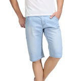 Summer Thin Light Blue Overknee Stylish Stone Washed Slim Fit Knee Length Jean Denim Short Men's Jeans Shorts Summer Leisure Men's Denim Pants Light Blue Breathable Jeans