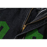 Men Jean Shorts Letter Washed Denim Shorts Men's High Street Loose Straight Shorts Summer Bermuda Shorts