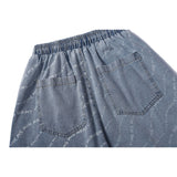Men Jean Shorts Letter Printed Washed Denim Shorts Men's Summer Street Casual Loose Straight Shorts