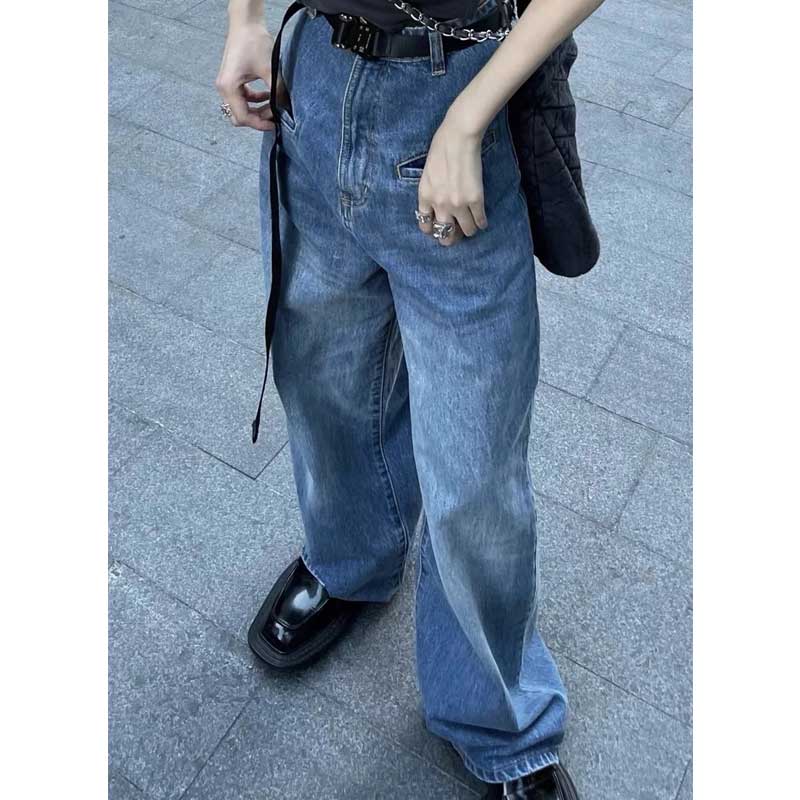 100 Cotton Jeans Women Autumn High Waist Loose Wide Legs Jeans Women Washed Straight Mopping Pants