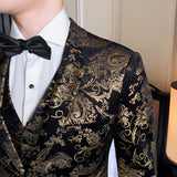 Men Dress Coat Fall Bronzing Printed Host's Dress Slim Fit Fashion Trendy Three-Piece Set