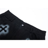 Men Jean Shorts Printed Raw Edge Denim Shorts Men's Loose Fifth Pants Summer Casual Straight-Leg Middle Pants