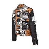 Graffiti PU Leather Jacket Rivet Leopard Splicing Heavy Industry Graffiti Printing Slim-Fitting Biker Leather Punk Rock Pu