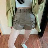 Leather Shorts High Waist Leather Shorts Side Drawstring Hot Pants Sexy Autumn and Winter Women PU Leather Pants