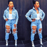 Pearl Jean Jacket Denim Short Coat Women