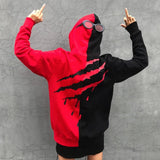Split Hoodie Demons and Angels Stitching Scratch Print Hooded
