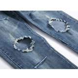 Distressed Jeans Destrued Jean Ripped Pants Men's Jeans Zipper Slim Fit Stretch Feet Pants