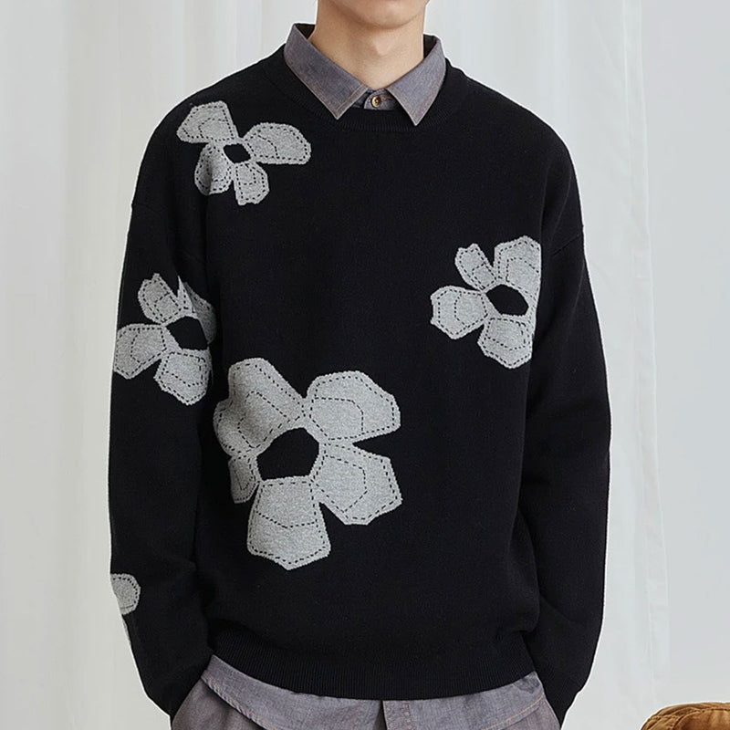 Men's Round Neck Long Sleeve Sweater Men's Autumn Simplicity Jacquard Sweater Coat Large Size Loose Men Sweaters