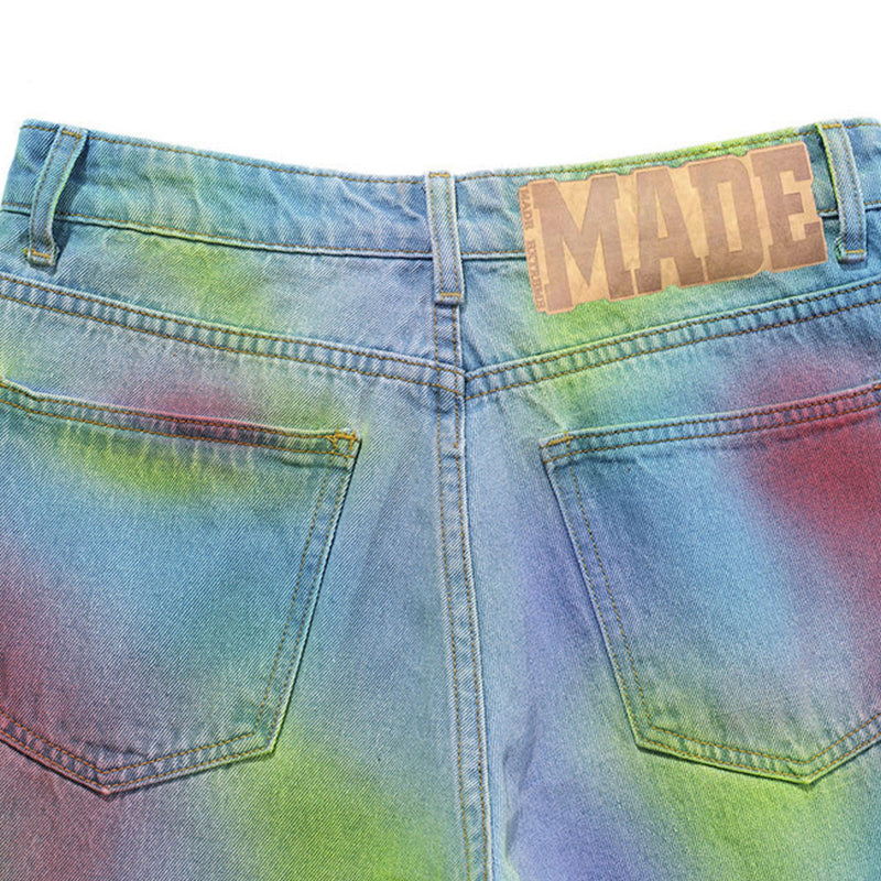 Printed Jeans Men's plus Size Retro Sports Trousers Baggy Straight Trousers Casual Trousers Men Jeans