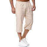 Linen Pants Straight Leg Pants Drawstring Lightweight Elastic Beach Pants Men's Casual Cotton Linen Sweatpants Summer