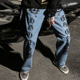 Anime Print Jeans Denim Pant Destructed Jean Straight-Leg Denim Autumn Ripped Denim Trousers