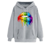 Maroon Graphic Hoodie Rainbow Candy Color Lip Printings