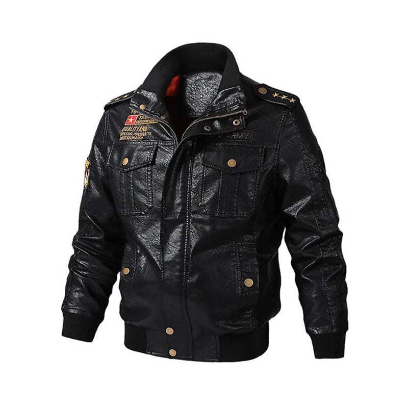 Men's Loose Large Size Multi-Pocket Men's Leather Coat Motorcycle PU Leather Jacket Air Force Pilot Jacket Badge Locomotive Coat Flight Suit Casual Wear