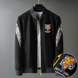 Hand Painted Leather Jackets Men's Autumn and Winter Tiger Head Embroidered Frosted PU Leather Jacket Men