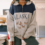 Alaska Zip Jacket Autumn Women Clothing Fashion Polo Collar Printed Long-Sleeved Top