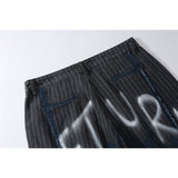 Mens Jean Shorts Striped Letters Graffiti Printing Denim Shorts Men's High Street Fashion Brand Street Fashion Loose Pants