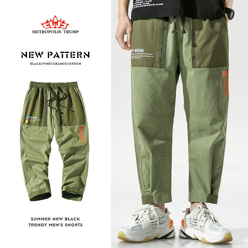Men's Summer Shorts Men's Casual Loose plus Size Retro Sports Solid Color Straight-Leg Trousers Men Cargo Pant