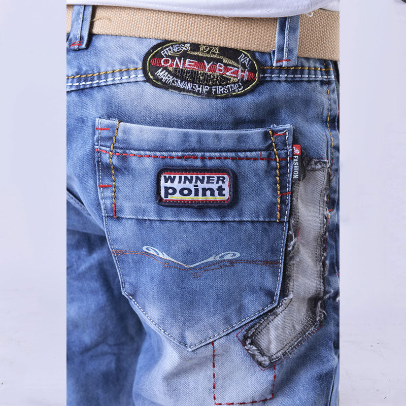 Men Distressed Jeans Man Ripped Jean Destructed Denim Pants Men Patchwork Jeans Denim with Hole Trousers plus Size Retro Sports