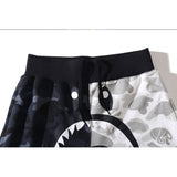 A Bath Ape Shorts Black and White Color Matching Cotton Terry Trendy Men's Shorts
