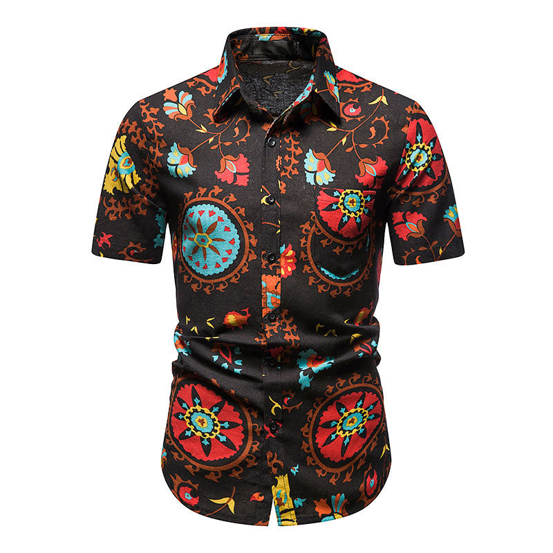 Men's Color Short Shirt plus Size Fashion Casual Beach Style Retro Sports Men's Shirt