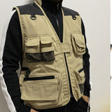 Men Utility Vest Work Zipper Tactical Work Vest Slim Pocket Jacket Men's Multi-Pocket Casual Vest