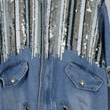 Denim Sparkle Jacket Spring Mid-Length Denim Jacket for Women