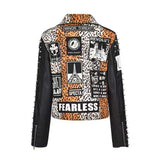 Graffiti PU Leather Jacket Rivet Leopard Splicing Heavy Industry Graffiti Printing Slim-Fitting Biker Leather Punk Rock Pu