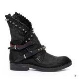 Coachella Festival Boots Round Toe Leather Boots Side Zipper Martin Boots