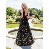 Bohemian Chic Wedding Dress Sexy Deep V Sleeveless Embroidered Dress