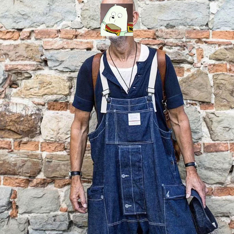 Jumpsuit Men's Denim Trousers plus Size Retro Sports Trousers Overalls Loose Casual Suspender Trousers Men Jeans