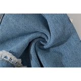 Men Jean Shorts Frayed Hem Design Denim Shorts Men's Decorative Rivets Casual Straight-Leg Middle Pants