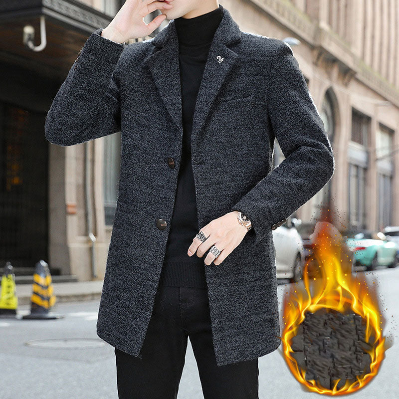 Men's Short Coat Men's Duster Suit Collar Single Breasted Solid Color Casual Men's Clothing Thick Cotton-Padded Jacket Men Spring Trench Coat