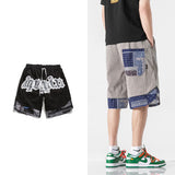 Mens Cargo Shorts Trendy Patchwork Paisley Stitching Basketball Shorts Loose Cropped Pants Beach Pants for Men